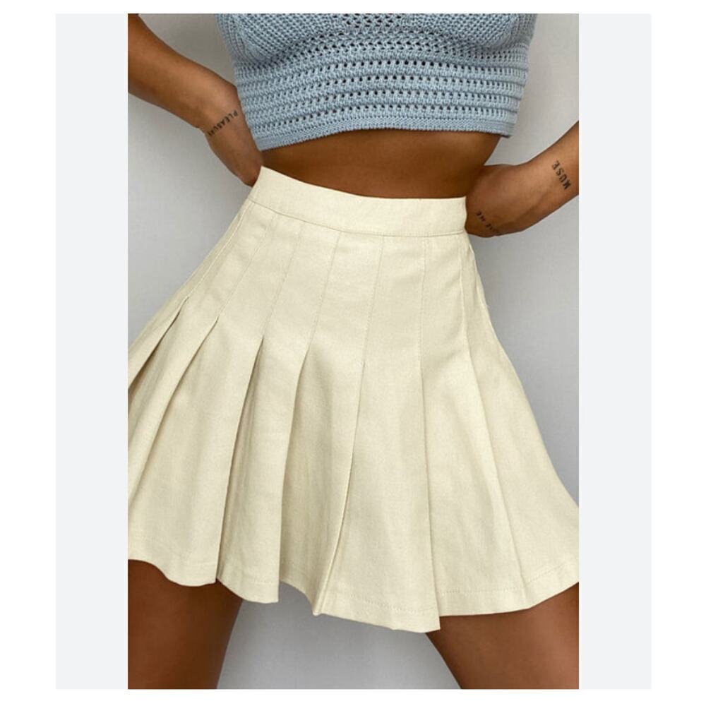 NWT Everie Couture Pleated Flared Mini Skort Off White Size Small